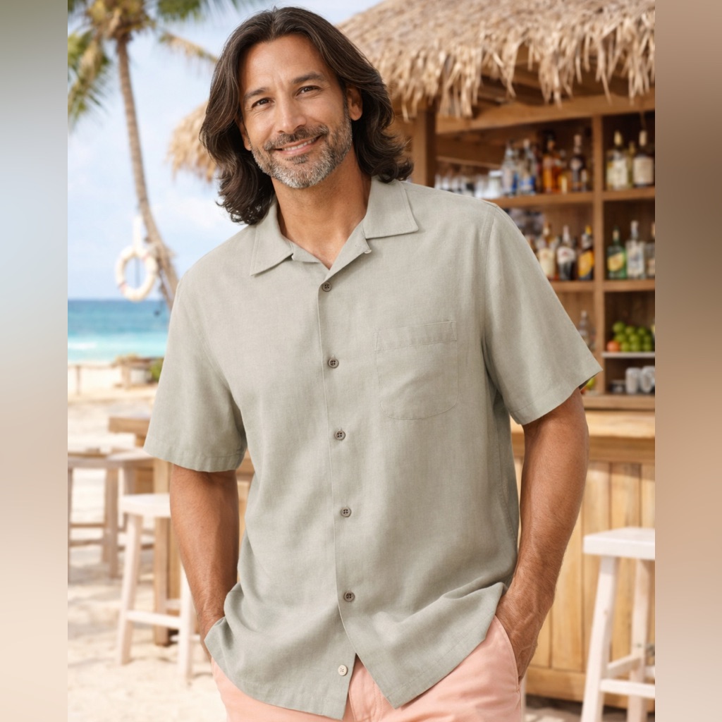 Tommy Bahama Men's 100% Washable Grey Silk Short Sleeve Button Down Like New